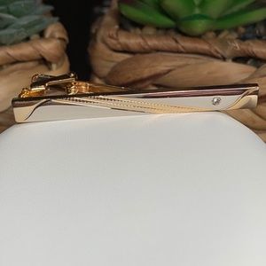 Striking Two Tone Polished Gold, Silver and Crystal Tie Clip